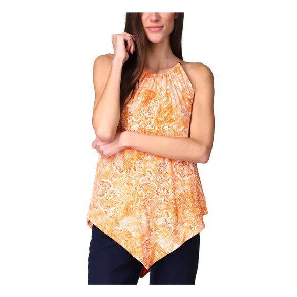 MICHAEL KORS Tops - MICHAEL KORS Womens Orange Handkerchief Hem Unlined Sleeveless Top Petites P